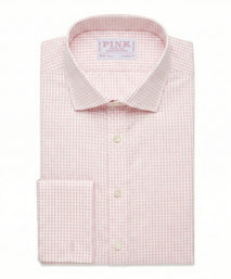 Camisa Formal Essential de Cuadros Gingham Corte Clásico con Puño Doble Rosa Pálido y Blanco