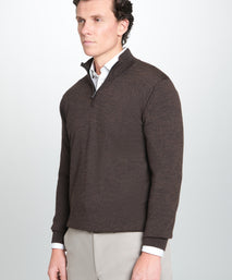 Chocolate Merino Wool Zip Neck Sweater