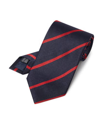 Corbata de seda tejida con raya única en azul marino y rojo