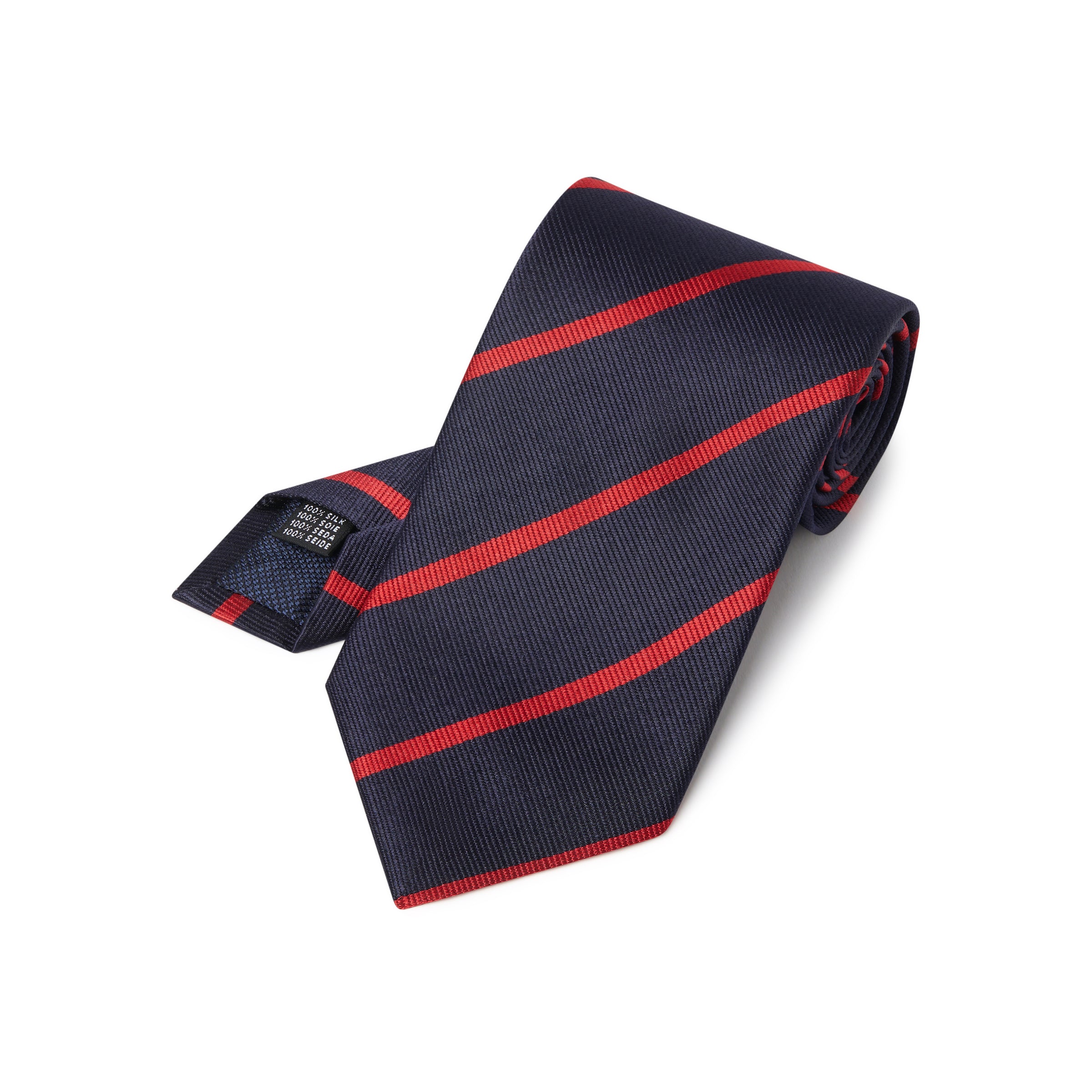 Corbata de seda tejida con raya única en azul marino y rojo