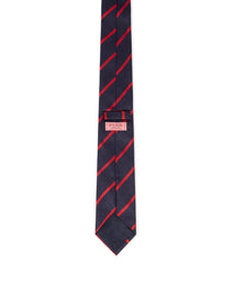 Corbata de seda tejida con raya única en azul marino y rojo