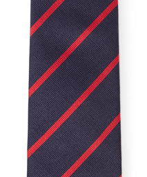 Corbata de seda tejida con raya única en azul marino y rojo