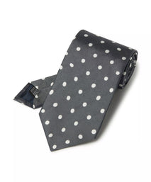 Grey & White Polka Dot Silk Woven Tie