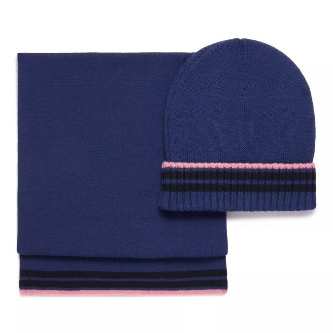 Blue Knitted Merino Wool Hat & Scarf Set
