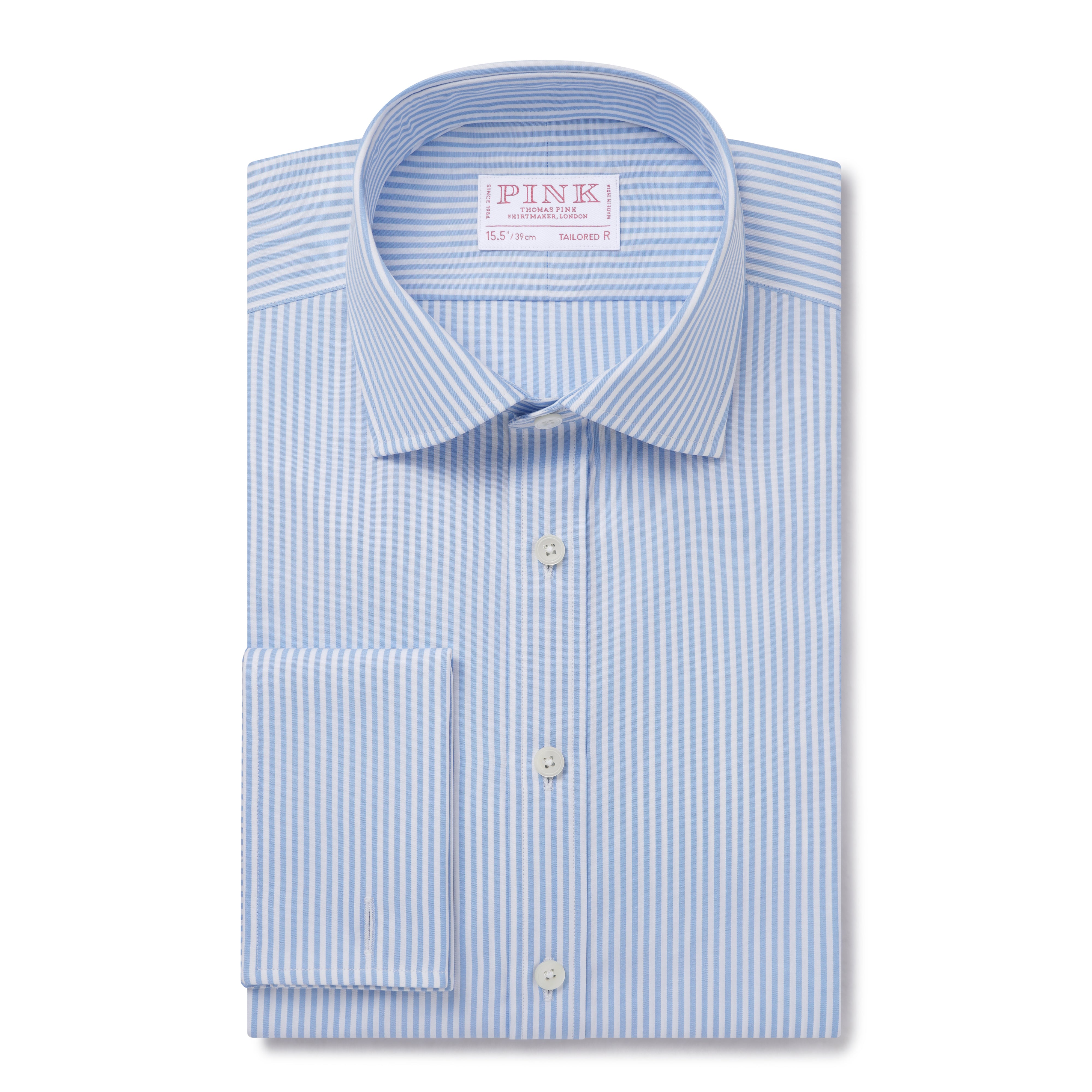 Camisa Formal con Raya Bengalí en Azul Pálido y Blanco - Corte Entalla ...