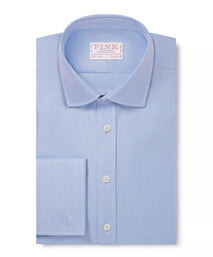 Pale Blue Classic Fit Double Cuff Twill Herringbone Formal Shirt