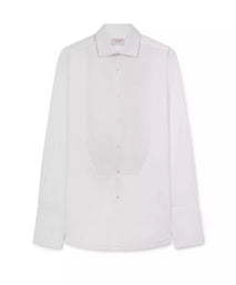 White Classic Fit Evening Double Cuff Pleat Front Poplin Shirt