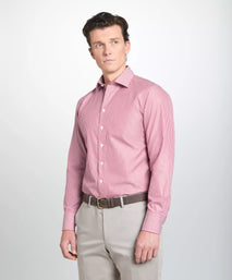 Red & White Tailored Fit End on End Stripe Formal Shirt