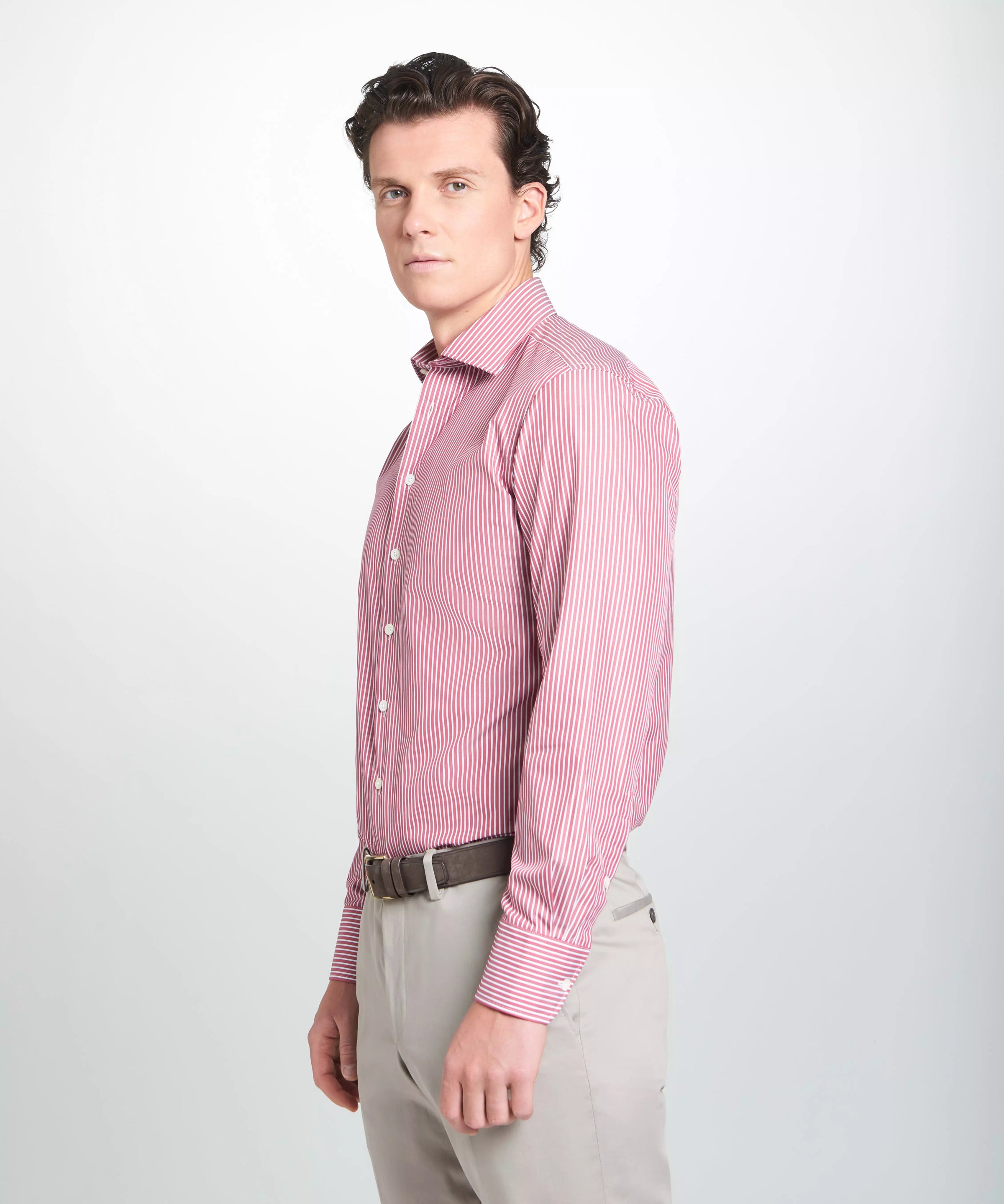 Red & White Tailored Fit End on End Stripe Formal Shirt