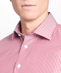 Red & White Tailored Fit End on End Stripe Formal Shirt