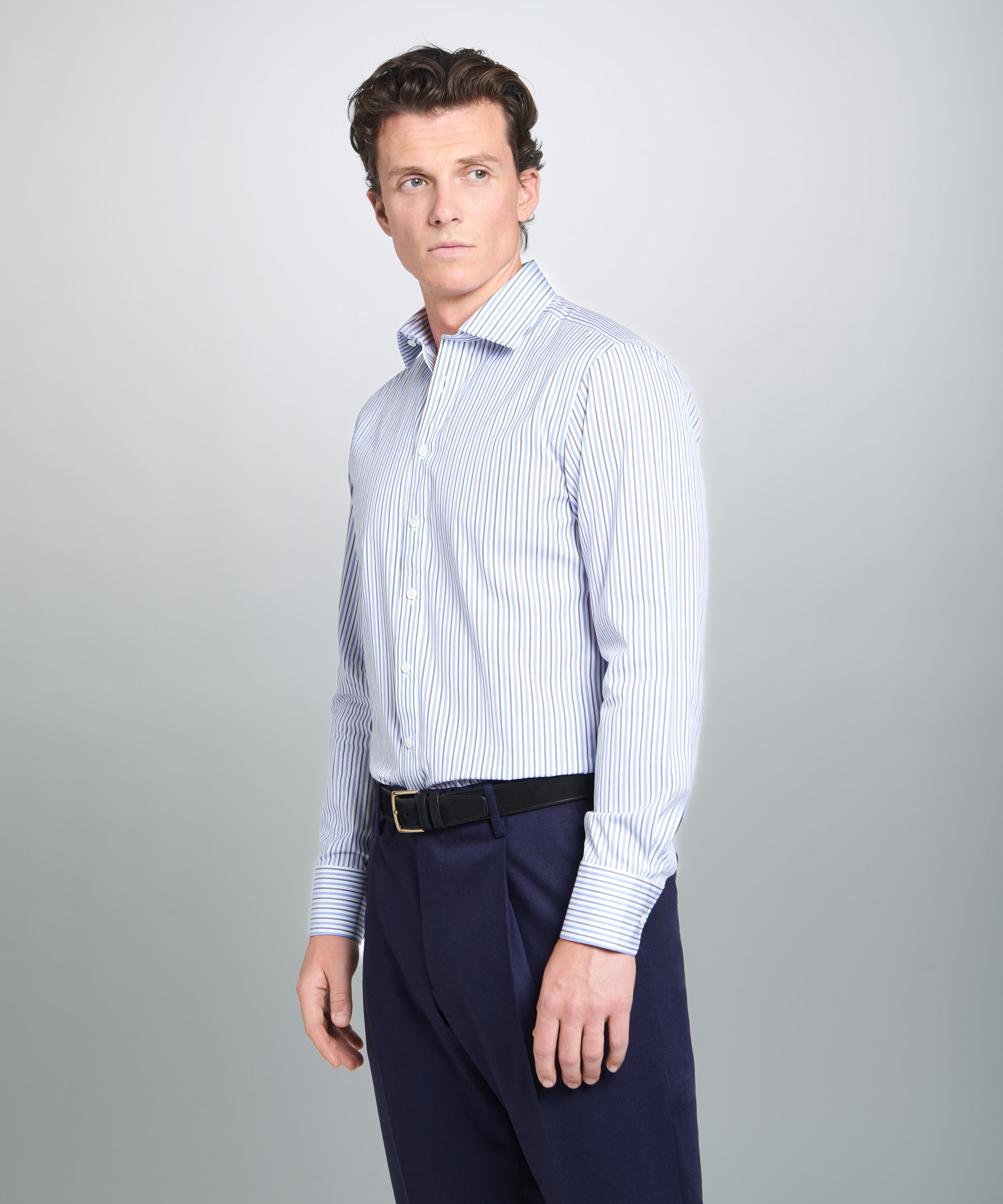 White & Blue Tailored Fit Regent Track Stripe Formal Shirt