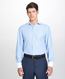 Pale Blue & White Tailored Fit Double Cuff Dandy Stripe Formal Shirt
