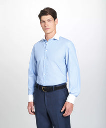 Pale Blue & White Tailored Fit Double Cuff Dandy Stripe Formal Shirt