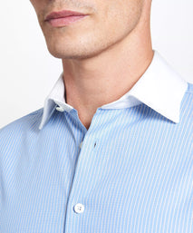 Pale Blue & White Tailored Fit Double Cuff Dandy Stripe Formal Shirt