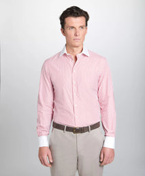 Red & White Tailored Fit Double Cuff Poplin Stripe Formal Shirt