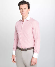 Red & White Tailored Fit Double Cuff Poplin Stripe Formal Shirt
