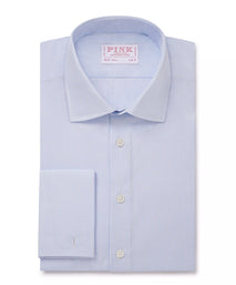 Sapphire Blue & White Slim Fit Double Cuff Panama Thin Stripe Formal Shirt
