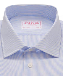 Sapphire Blue & White Slim Fit Double Cuff Panama Thin Stripe Formal Shirt