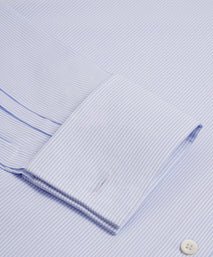 Sapphire Blue & White Slim Fit Double Cuff Panama Thin Stripe Formal Shirt