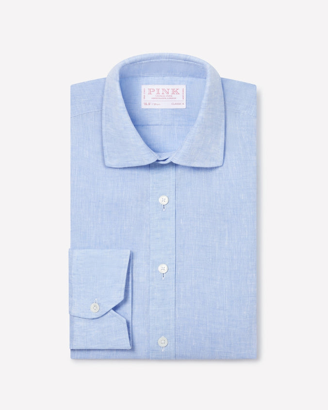 Pale Blue Classic Fit Essential Linen Formal Shirt