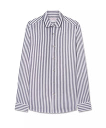 Navy Blue & White Slim Fit Smart Casual Striped Oxford Shirt