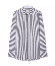 Navy Blue & White Classic Fit Smart Casual Striped Oxford Shirt